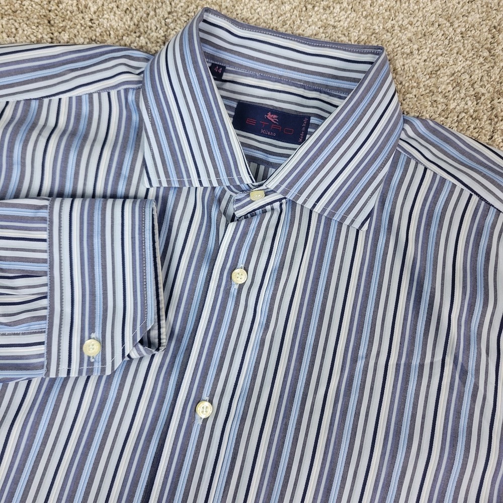 ETRO Milano Mens 44 Multicolor Striped‎ Button Up Long Sleeve Made In Italy